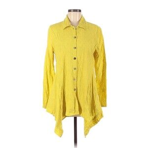 Color Me 100% Cotton CMC Bell Sleeves Button Down Crinkle Handkerchief Hem Top L